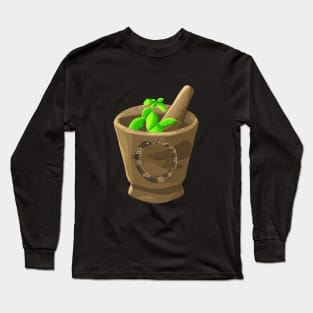 Wooden mortar with Ouroboros decoration and basil Long Sleeve T-Shirt